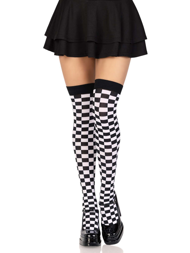 Checkerboard Thigh Highs - Blk/White - O/S