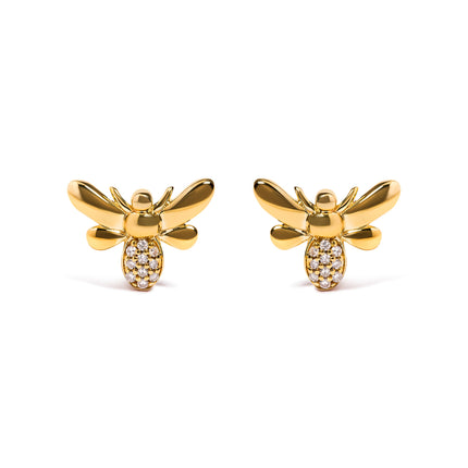 10K Yellow Gold Diamond Accented Bumble Bee Stud Earring (H-I Color, I1-I2 Clarity)