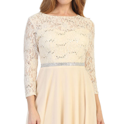 CLEARANCE - Celavie 6305L Three-Quarter Length Lace Sleeve Dress A-line (Size M)