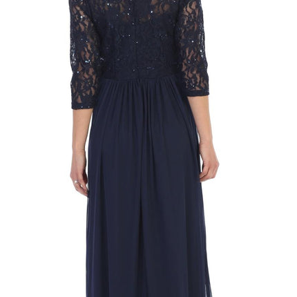 CLEARANCE - Celavie 6305L Three-Quarter Length Lace Sleeve Dress A-line (Size M)