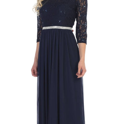 CLEARANCE - Celavie 6305L Three-Quarter Length Lace Sleeve Dress A-line (Size M)