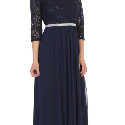 CLEARANCE - Celavie 6305L Three-Quarter Length Lace Sleeve Dress A-line (Size M)