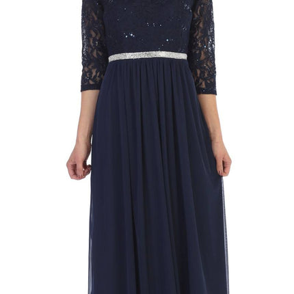CLEARANCE - Celavie 6305L Three-Quarter Length Lace Sleeve Dress A-line (Size M)