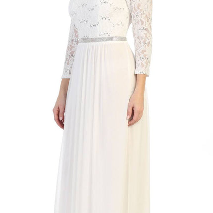 CLEARANCE - Celavie 6305L Three-Quarter Length Lace Sleeve Dress A-line (Size M)