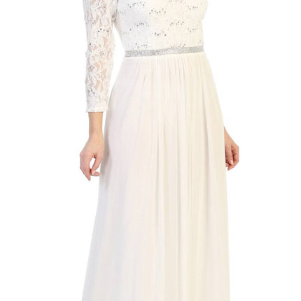 CLEARANCE - Celavie 6305L Three-Quarter Length Lace Sleeve Dress A-line (Size M)