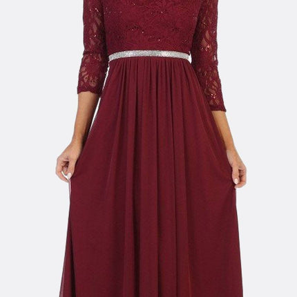 CLEARANCE - Celavie 6305L Three-Quarter Length Lace Sleeve Dress A-line (Size M)