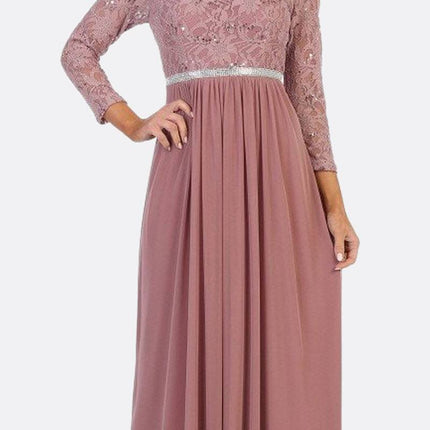 CLEARANCE - Celavie 6305L Three-Quarter Length Lace Sleeve Dress A-line (Size M)