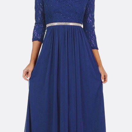 CLEARANCE - Celavie 6305L Three-Quarter Length Lace Sleeve Dress A-line (Size M)