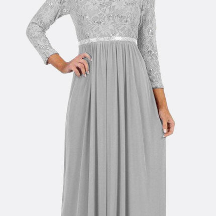 CLEARANCE - Celavie 6305L Three-Quarter Length Lace Sleeve Dress A-line (Size M)