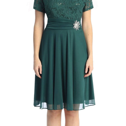 CLEARANCE - Celavie 6320S Knee Length Dress With Short Sleeves (Size L)