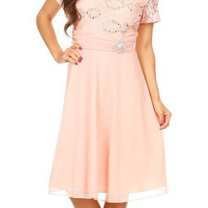 CLEARANCE - Celavie 6320S Knee Length Dress With Short Sleeves (Size L)