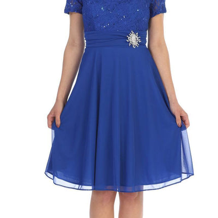 CLEARANCE - Celavie 6320S Knee Length Dress With Short Sleeves (Size L)