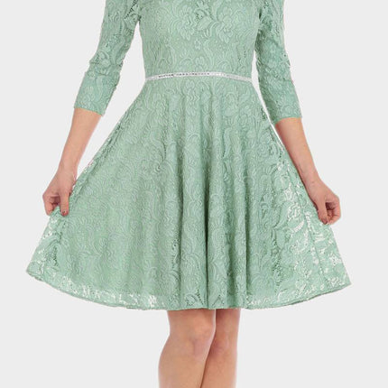 CLEARANCE - Celavie 6343S Off-the-Shoulder Short Lace A-Line Dress (Size XL)