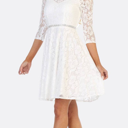 CLEARANCE - Celavie 6343S Off-the-Shoulder Short Lace A-Line Dress (Size XL)
