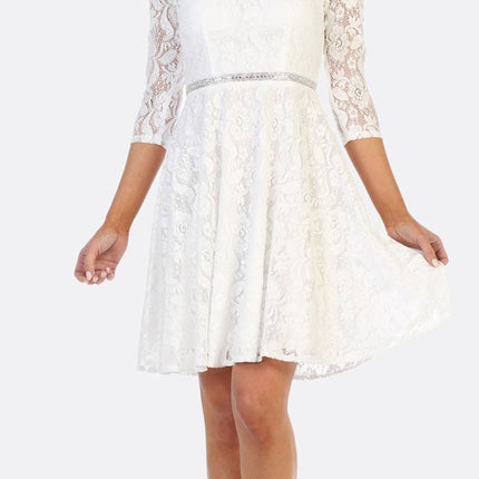 CLEARANCE - Celavie 6343S Off-the-Shoulder Short Lace A-Line Dress (Size XL)