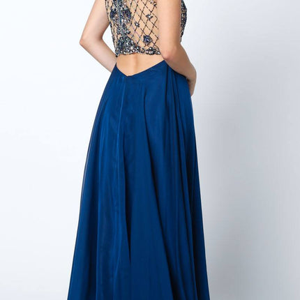 Juliet 637 Sleeveless A-Line Rhinestone Embellished Gown