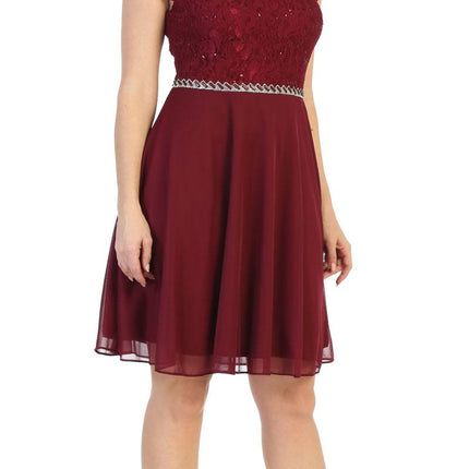 CLEARANCE - Celavie 6394-S Embellished Waist Short Sleeve Dress (Size 2XL)