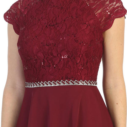 CLEARANCE - Celavie 6394-S Embellished Waist Short Sleeve Dress (Size 2XL)
