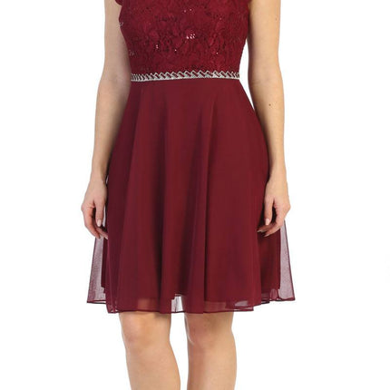 CLEARANCE - Celavie 6394-S Embellished Waist Short Sleeve Dress (Size 2XL)