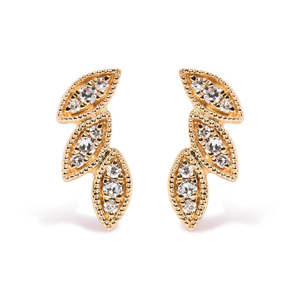 10K Yellow Gold 1/10 Cttw Diamond Triple Leaf Stud Earring (H-I Color, I1-I2 Clarity)