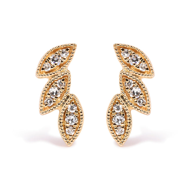 10K Yellow Gold 1/10 Cttw Diamond Triple Leaf Stud Earring (H-I Color, I1-I2 Clarity)