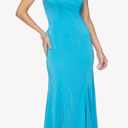 Juliet 645 Fit and Flare Evening Gown Cut Out Back with Ruffles