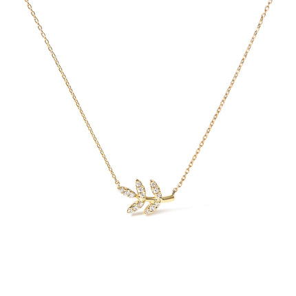 10K Yellow Gold 1/10 Cttw Diamond Leaf and Branch 18" Pendant Necklace (H-I Color, I1-I2 Clarity)