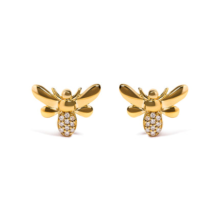 10K Yellow Gold Diamond Accented Bumble Bee Stud Earring (H-I Color, I1-I2 Clarity)