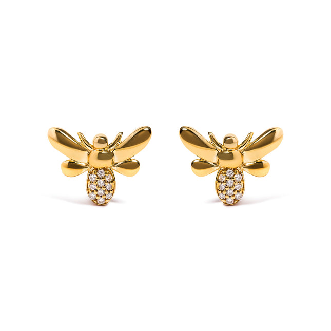 10K Yellow Gold Diamond Accented Bumble Bee Stud Earring (H-I Color, I1-I2 Clarity)