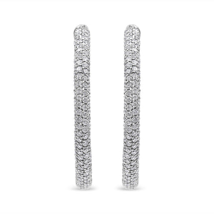 18K White Gold 2 1/3 Cttw Pave Set Diamond Semi Eternity Leverback Hoop Earrings (F-G Color, VS1-VS2 Clarity)