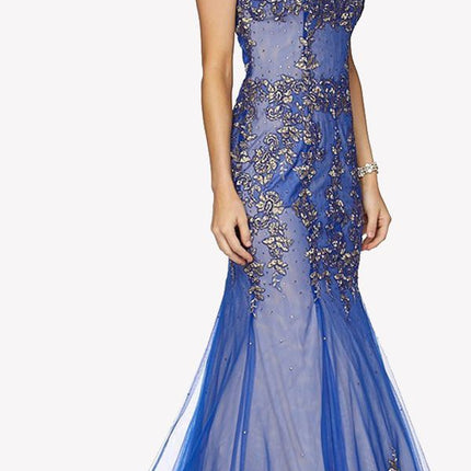 Juliet 656 Sleeveless Appliqued Mermaid Gown Godets and Train
