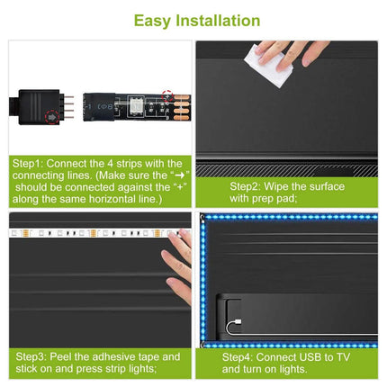 6.56ft TV LED Backlight RGB Strip Light USB Monitor Lighting
