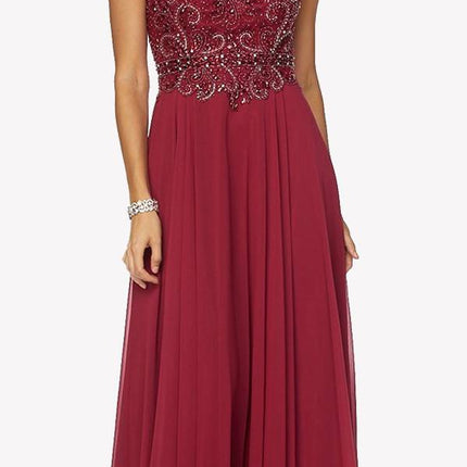 Juliet 657 Cap Sleeves Beaded Bodice A-line Long Dress