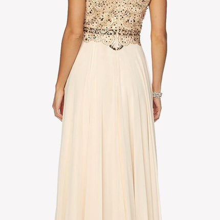 Juliet 657 Cap Sleeves Beaded Bodice A-line Long Dress