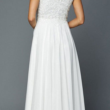 Juliet 657 Cap Sleeves Beaded Bodice A-line Long Dress