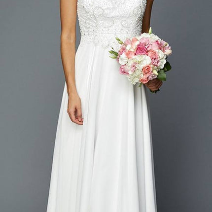 Juliet 657 Cap Sleeves Beaded Bodice A-line Long Dress