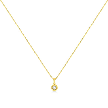 14K Yellow Gold Plated .925 Sterling Silver 1/2 Cttw Brilliant Round Cut Diamond Solitaire Milgrain 18" Pendant Necklace (K-L Color, I2-I3 Clarity)