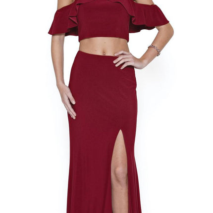 Juliet 662 Cold-Shoulder Two-Piece Gown with Slit