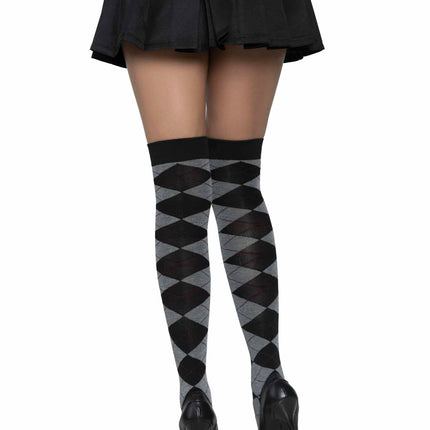 Argyle Knit Over the Knee Socks - Grey - O/S