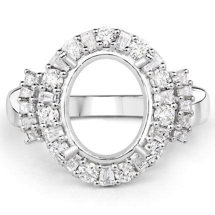 0.83 Carat Genuine White Diamond 14K White Gold Semi Mount Ring - holds 11x9mm Oval Gemstone