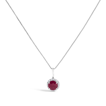 10K White Gold Purple Amethyst and 1/10 Cttw Diamond Accent Halo Pendant Necklace