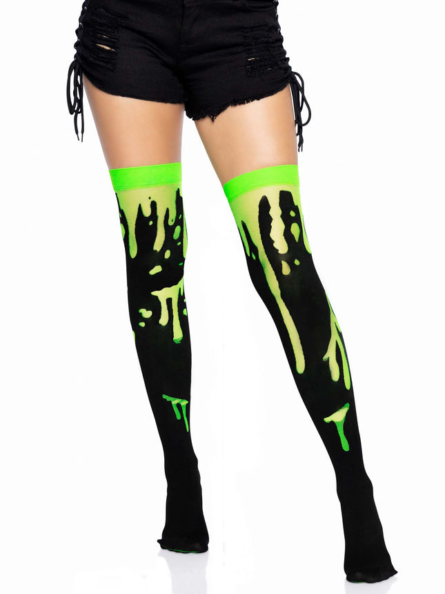 Splatter Thigh Highs - Green - O/S