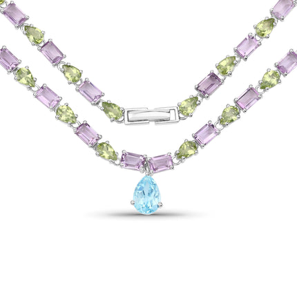 32.50 Carat Genuine Multi Stones .925 Sterling Silver Necklace