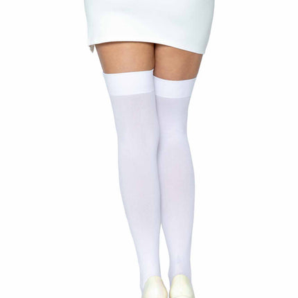 Opaque Nylon Thigh Highs - White - O/S