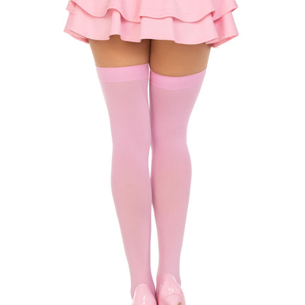 Opaque Nylon Thigh Highs - Pink - O/S