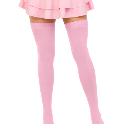 Opaque Nylon Thigh Highs - Pink - O/S