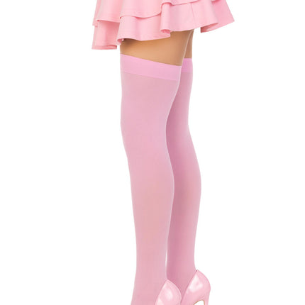 Opaque Nylon Thigh Highs - Pink - O/S