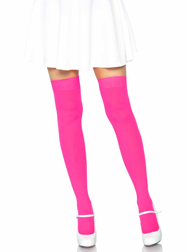 Opaque Nylon Thigh Highs - Neon Pink - O/S