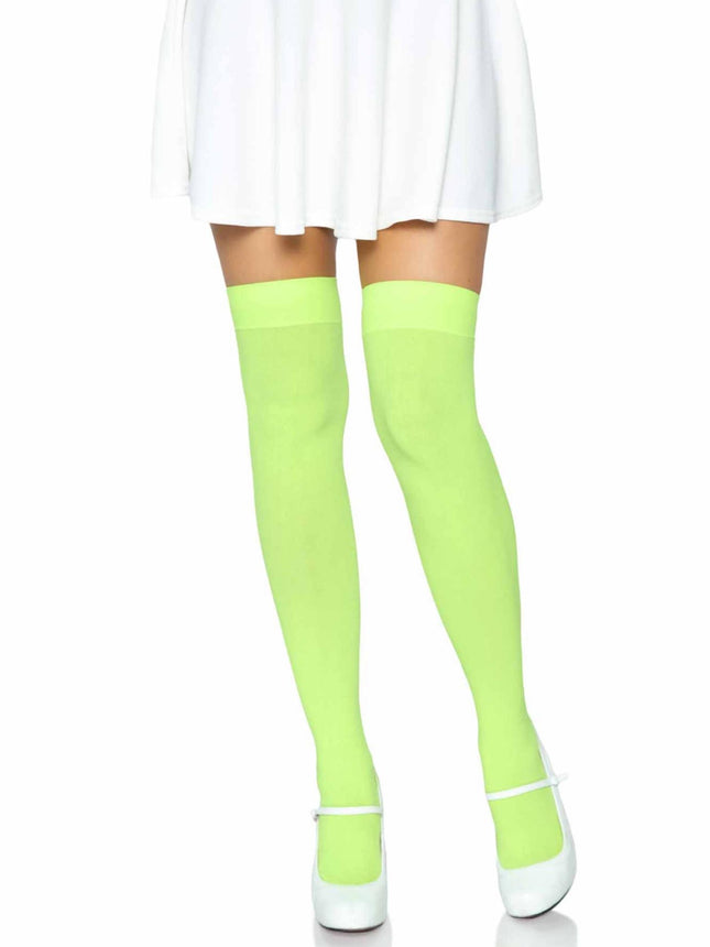 Opaque Nylon Thigh Highs - Neon Green - O/S