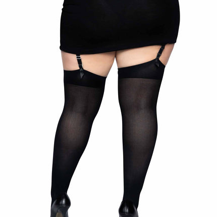 Plus Size Opaque Nylon Thigh Highs - Black - PLUS SIZE